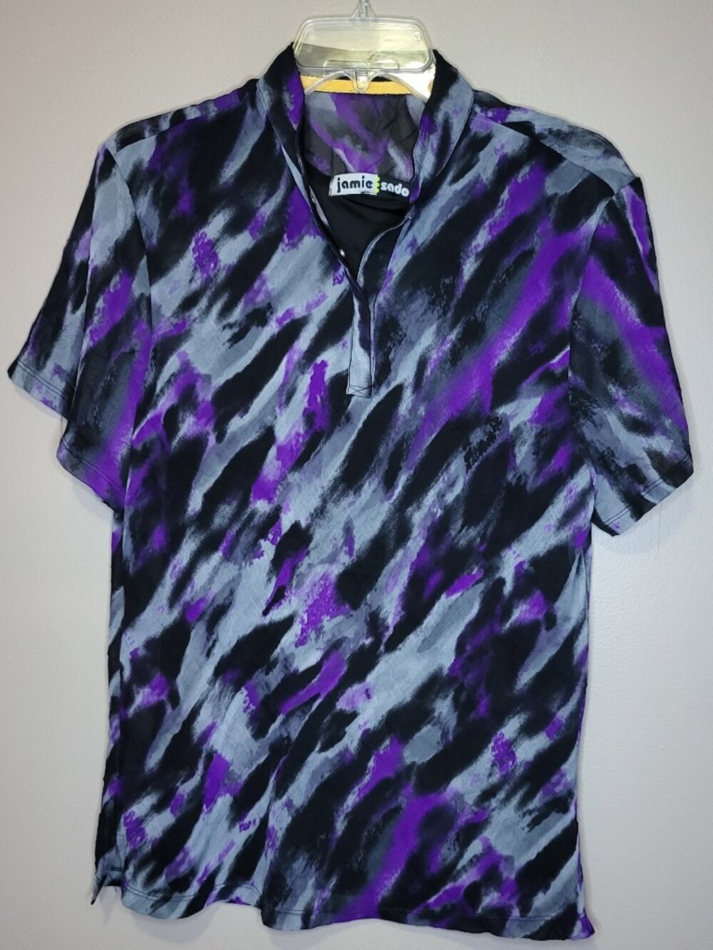 Jamie Sadock Golf Shirt Women's Large Purple Gray Black Abstract Print Mock Neck